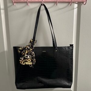 Faux Croc Print Black Aldo Tote w/Scarf
